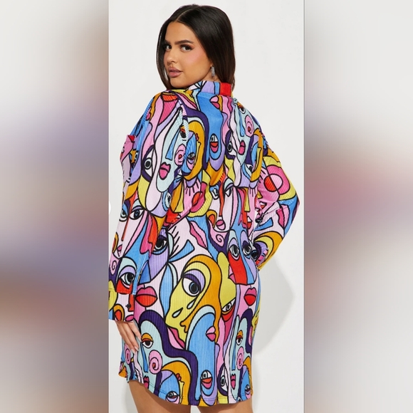 Fashion Nova Abstrat  Crinkle Shirt Dress - Picture 8 of 13